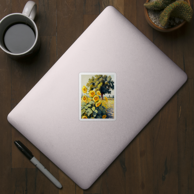 Watercolor Field of Sunflowers on a Sunny Day by designs4days